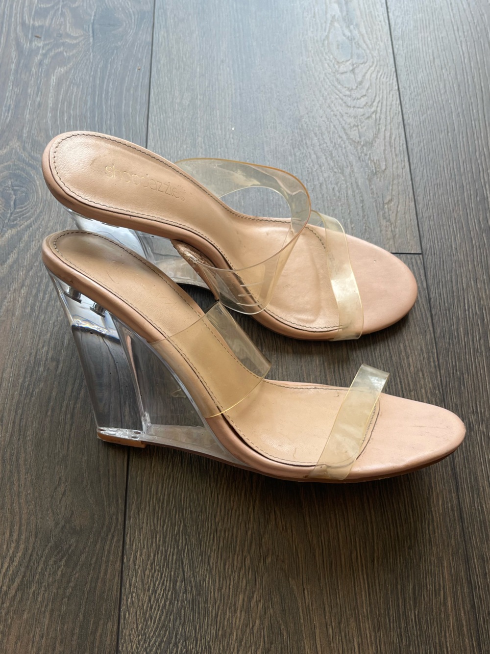 Shoe Dazzle Clear Wedge Heels